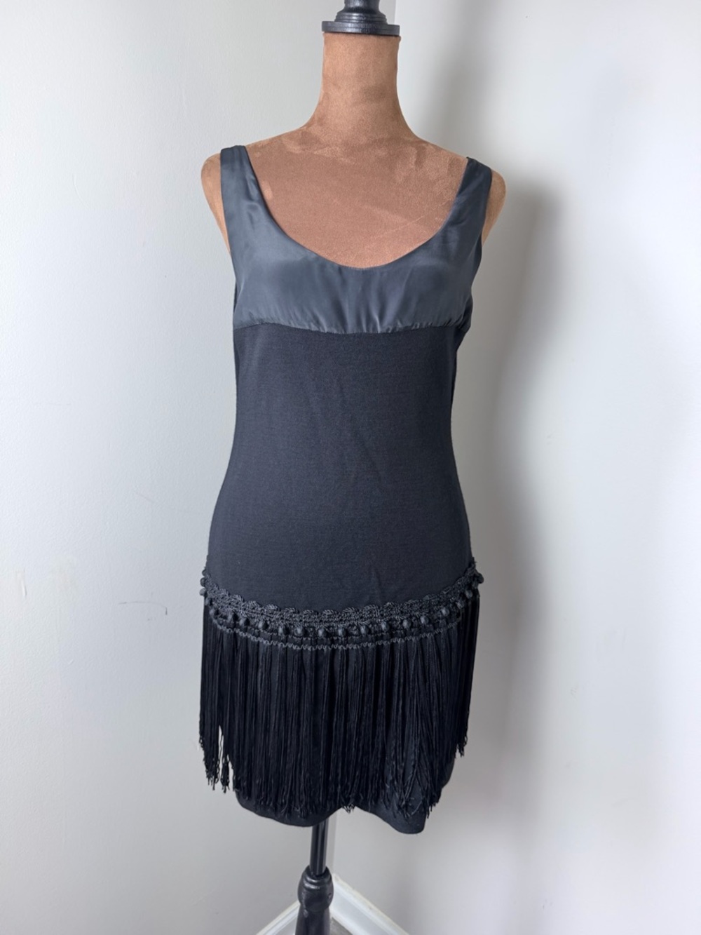 Vintage Marc Bouwer II Black Wool Dress with Gold Embroidered Logo - Picture 2 of 10